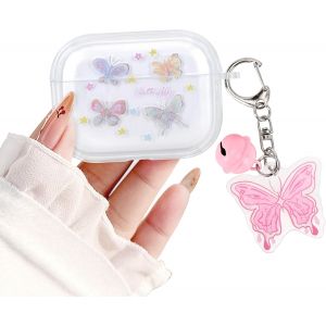 Coque pour Airpods Pro, Motif de Papillon Mignon Airpods Pro &Eacute;tui avec Porte-cl&eacute;s Souple TPU Antichoc Housse de Protection Portable Protege pour Airpods Pro - Neuf