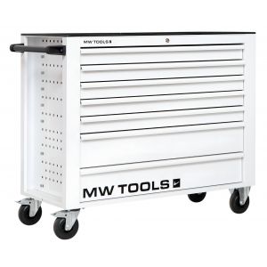 Servante d'atelier 7 tiroirs blanche extra large 1135 mm avec verrouillage int&eacute;gr&eacute; dans la poign&eacute;e roues &oslash;125 mm MW Tools GW307W - Neuf