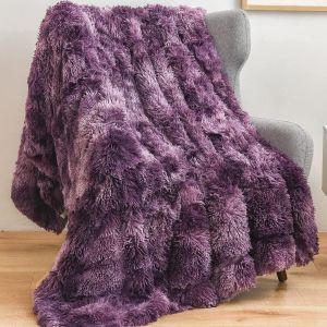 Checarzhn--No1-Couverture En Fausse Fourrure Super Douce Et Confortable En Peluche À Poils Longs Pour Canapé, Sofa Et Lit (Violet Tie-Dye, Couvre-Lit (127 X 152,4 Cm)) - Neuf