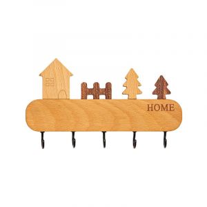 Porte-manteau mural en bois - 4 crochets - Mur/Porte - Chambre d'enfant/Cuisine/Dressing - Motif chat mignon Naturel/Gris/Blanc - Neuf