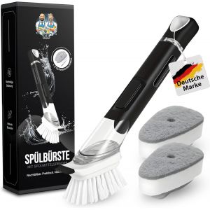 LORANKA-Brosse &agrave; vaisselle, brosse de nettoyage, distributeur de liquide vaisselle, rechargeable, noire, &eacute;ponge, brosse 2 en 1, casserole, po&ecirc;le, &eacute;vier - Neuf