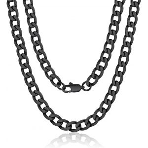 Trahoo-Collier Homme Chaîne Cubaine De Miami Homme Chaîne Cou Maille Gourmette 6mm-Argent/Noir/Or (35-76cm) Collier Chaîne Grosse Hiphop Rappeur Rock Chaîne Garçon Coffret Cadeau - Neuf