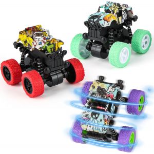 KAJGL-3 Pièces Voiture Enfant,Jouet Voiture Avec Grandes Roues En Caoutchouc,Verticale 360 Degrés De Rotation Véhicules À Friction,Camion À Traction Arrièr Pour 3-10 Ans Garçons Filles - Neuf