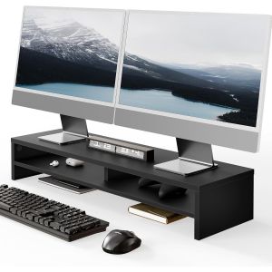Réhausseur d'Écran d'Ordinateur, Support de Dual Moniteurs, Organisateur de Bureau, Pour TV/ PC/ Imprimante, 80×23.5×14.2cm, Charge de 25KG (Blanc) - Neuf
