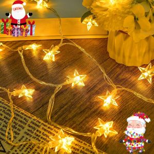JGD-Guirlande lumineuse de &Eacute;toile,6M 40LED Guirlande lumineuse d'int&eacute;rieur,&Eacute;toile &agrave; Cinq Branches Fonctionnant &agrave; Piles Guirlande Lumineuse &Eacute;tanche pour Pot Jardin Camping No&euml;l D&eacute;corations - Neuf