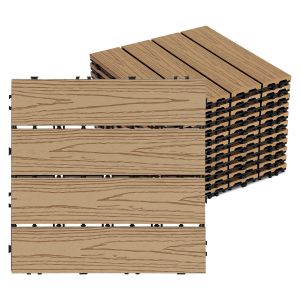 Lot de 11 WPC Dalles de terrasse 4 lattes 1 m&sup2;, 30 x 30 cm, Dalles clipsables Composite bois Teck - Neuf
