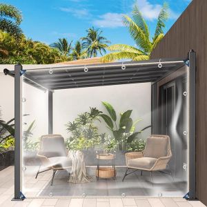 ChenQuanSarl-Bâche Transparente Imperméable, Bâche En Plastique Avec ?illets, Rideaux Imperméables Exterieur Couverture Pour Jardins Terrasses Balcons Pergola (Couleur Clair, Taille 1.8X2M/5.9X6.5Ft) - Neuf