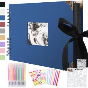 Album Photo &Agrave; Personnaliser Soi-M&ecirc;me 80 Pages Noires,Livre Photo &Agrave; Coller,Cadeau Diy Pour B&eacute;b&eacute;,Famille,Anniversaire,Saint Valentin,Mariage Avec Coins De Protection,Bleu - Neuf