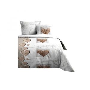 Housse De Couette + 2 Taies 220 X 240 Cm Charming Coeur - Neuf