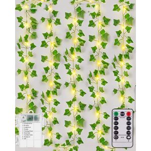 Guirlande Lumineuse 10m 100 Led Lierre Artificiel Guirlande Aliment&eacute; Par Pile Avec T&eacute;l&eacute;commande, 8 Modes &Eacute;tanche Lumiere No&euml;l Pour Chambre Aesthetic Mariage Int&eacute;rieure Ext&eacute;rieure D&eacute;coration - Neuf