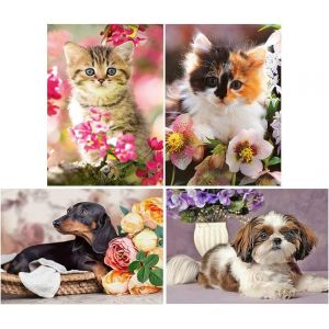 Ayuhr-Tableau Perle Diamant Chat Et Chaton 40x30 Cm - Peinture Numéro 5d Pour Enfants Et Filles - Broderie Chien Shih Tzu Teckel - Neuf