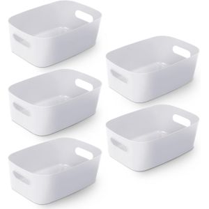 (20,5 x 14 x 7 cm) - Blanc en Plastique Boîte de Rangement - 5 Pièces, Espace Organisateur, Panier de Stockage pour la Maison et le Bureau, Adapté pour les Étagères, les Tiroirs et les Armoires à Linge - Neuf