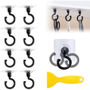 8 Pièces Crochets Auto-adhésifs avec 1 Raclette en Plastique, Crochets Adhésifs Rotatifs à 360°, Crochet Adhésif Transparents Puissant Plafond pour Salle de Bain Toilettes Cuisine Bureau Mur Plafond - Neuf