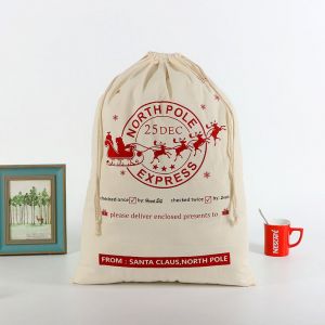 Santa Sac Personnalis&eacute;, La Taille De 27,6 X 19.7 Pouces (Blanc) Sac De Cadeau De No&euml;l De Santa Sac En Coton Avec Cordon De Serrage - Neuf