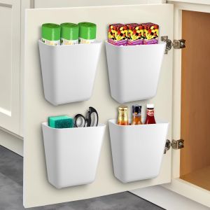 CHENG-Lot de 4 bo&icirc;tes de rangement murales autocollantes blanches, Bo&icirc;te de rangement pour porte d'armoire de cuisine,Facile &agrave; Installer, Pour placard, Salle de Bain, R&eacute;frig&eacute;rateur, Petits objets - Neuf