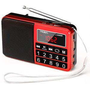 Radio portable rose J-429SW FM/AM(MW)/SW/USB/Micro-SD/MP3, avec de gros boutons et un grand &eacute;cran, batterie rechargeable 1200 mAh - Neuf