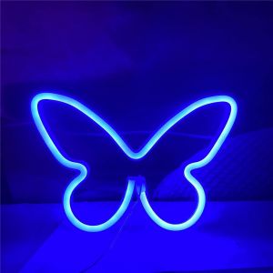 Kal-Lampe Néon Décorative En Forme De Papillon À Suspendre - Fonctionne Avec Usb Ou Piles - Pour Maison, Chambre, Bar, Restaurant, Noël, Fête D'anniversaire, Décoration Murale - Bleu Clair - Neuf