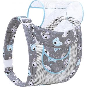 Kalanka-Echarpe De Portage Bebe, Porte Bébé, Multifonctionnel Porte Bebe Epaule, Bandoulière Réglable, Portable, Convient Aux Bébés De 3 À 36 Mois, Aux Tout-Petits Jusquà 20 Kg (Gris/Ours) - Neuf