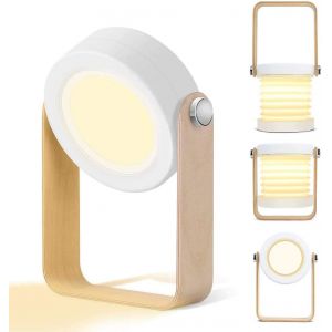 Lampe De Table Led Rechargeable Par Usb, Veilleuse Tactile 15 W, Pliable À 360 °, Portable, Avec Poignée En Bois, Idéale Pour Le Camping - Neuf