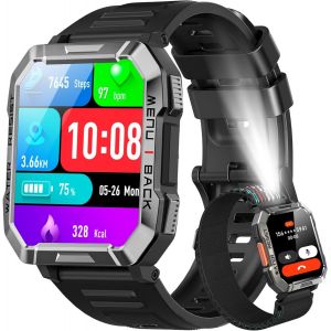 Montre Connectée Homme, Fonction Ilumination, Double Bracelets, Écran 1.39"" Tft, Cardiofréquence/Spo2 À 24 Heures, Analyse Sommeil, 100 Modes De Sport, Pour Android/Ios (Noire) - Neuf