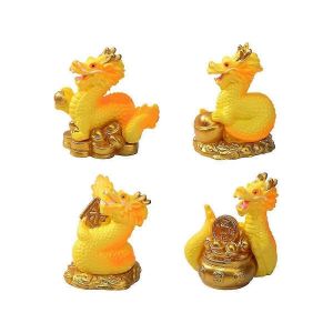 Mini figurine de dragon du nouvel an chinois,4pcs Miniature Dragon Statue 2024 Résine Golden Chinese Zodiac Dragon Statue - Neuf