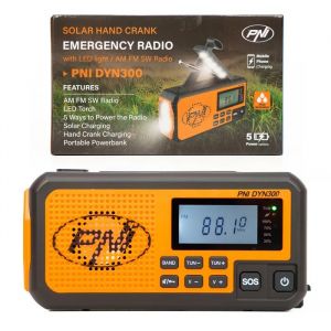 Radio Portable Pni Dyn300 Avec Dynamo, Solaire, Lampe Torche, 4000 Mah, Sos, Ipx3, Orange, Kit De Survie - Neuf
