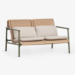 Canap&eacute; De Jardin 2 Places En Aluminium Et Rotin Synth&eacute;tique Duroli Vert Olive Intense - Neuf