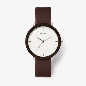 Montre En Bois Mam Originals - Ferra 628 - &Eacute;b&egrave;ne - Cadran Noir - Quartz - Cuir - Mixte - Neuf