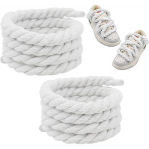 Ytseazn-Gros Lacets Corde Blanc,8mm De Diamètre Et 150cm,Lacet Corde Pour Baskets Fabriqué Avec Coton Premium,Lacets Ronds Sports Résistants Largeur 8mm Pour Chaussures De Randonnée,Sneakers Ou Bottes - Neuf