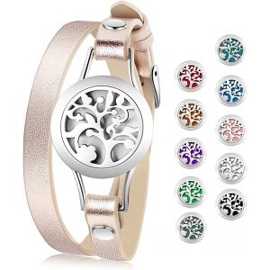 Bracelet D'huiles Essentielles Arbre De Vie Aimant Rond Ouvert En Acier Inoxydable Avec 10 Pièces Recharge Coussins Lavable,Bon Cadeau De Fête Des Mères Noël Saint-Valentin - Neuf