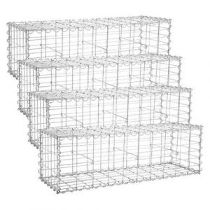 Gabion Pour Pierre, 100x30x30cm, Cage En Métal, Cloture Gabion, Panier À Pierre, Maille 5 X 10 Cm, Galvanisé, Mur, Paterre, Décoration De Jardin, Argent Ggb433 (Ggb133 X 4) - Neuf
