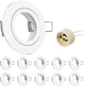 Lot de 10 spots encastrables GU10 en aluminium blanc, cadre de montage pour spots avec douille GU10, support rond extra plat pour spots encastrables au plafond pour LED ou - Neuf