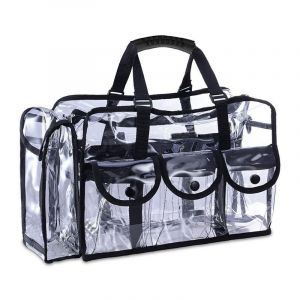 Trousse de maquillage transparente pour voyage avec grandes poches extérieures, étui de rangement pour cosmétiques avec bandoulière - Neuf
