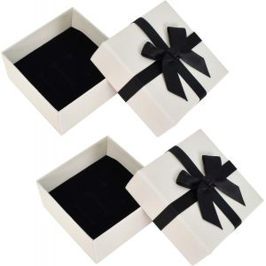 2pcs Boîte-Cadeau, Boîte D'anneau De Boîtes-Cadeaux, Pastel Carré Vide De Boîte De Cadeau Pour Les Mariages, Anniversaires, Graduations, Nouvel An 7.5x7.5x3.5cm, Blanc - Neuf