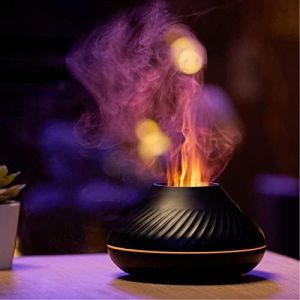 Diffuseur d'huiles essentielles et humidificateur Flamme Aroma, 7 couleurs de flammes, pour la maison, la chambre, le yoga, le bureau, avec protection anti-arrêt automatique sans eau (Noir) - Neuf