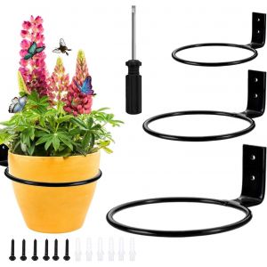 3 Pi&egrave;ces Porte-Pot Pour Plantes &iquest;Porte-Pot Mural En M&eacute;tal,Diam&egrave;tre Int&eacute;rieur 10cm/14cm/19cm Porte-Pot Rond Noir Pour La Maison,Le Jardin,Le Balcon - Neuf