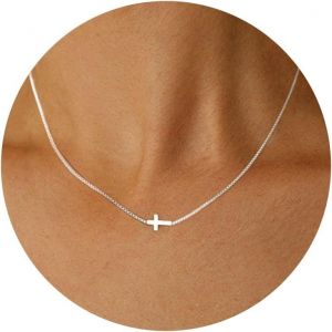 Tianyi-Collier Croix Femme Chretienne Or Collier Ras De Cou Femme Plaqué18k Or Croix Pendentif Croix Chaine Latérale Catholique Religion Croix Pour Femmes Chretien Bijoux En Or Cadeau Pour Femme - Neuf