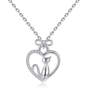Collier Argent Pendentif Chat Mignon Bijoux Femme En Argent Fin 925 Et Zircon Cadeau No&euml;l Parfait Pour Les Femmes Filles - Neuf