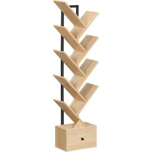 SUBZONAL-tag&egrave;re en Forme d'arbre, Biblioth&egrave;que sur Pieds &agrave; 9 Niveaux, &Eacute;tag&egrave;re de Rangement, pour CD, DVD, Livres, Style Rustique, pour Salon, Chambre, Bureau, Couleur Bois et Noir EBN18SJ01G1 - Neuf