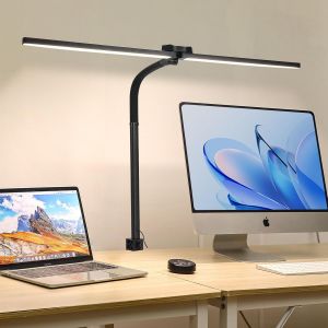 Lampe De Bureau Led Double Tête Avec Gestuelle & Télécommande Fonction,20w 80cm Lampe Bureau Pince Dimmable Puissante Lampe De Table Pour Architecte Ecran Pc Dessin - Neuf