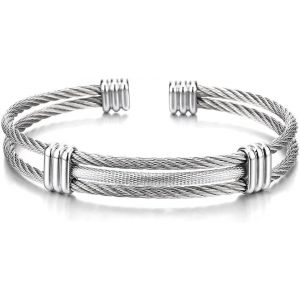 Eryi-Bracelet En Acier Inoxydable Pour Hommes Femme - Réglable Bracelet Manchette Câble Torsadé - Neuf