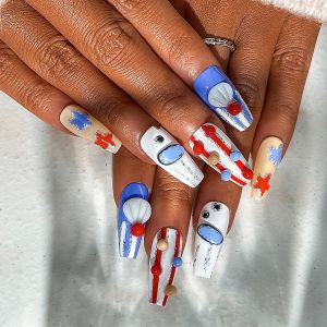 Kal-Halloween Peint Appuyez Sur Les Ongles Briller Faux Ongles Faits À La Main Clown Coloré 3d Long Cercueil Faux Ongles Ongles De Qualité Durable De Salon Pour Les Femmes Et Les Filles - Neuf