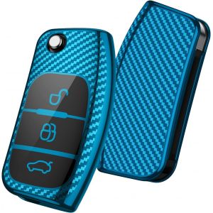 Étui pour clé de voiture Ford, housse de protection en silicone souple pour Mondeo, Fiesta, Focus, Galaxy, Mustang, Kuga, Titanium Fusion, 3 clés, étui en TPU pour clé de voiture Ford (rayure bleue) - Neuf