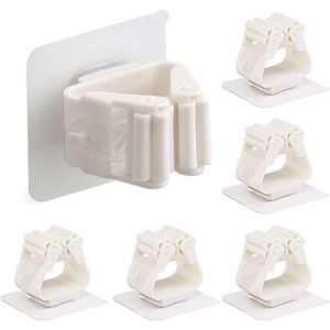 (6 PCS) Porte-balais mural, porte-balais, pinces à balai, porte-balais, support auto-adhésif, sans perçage, porte-balais, rangement et organisation pour cuisine, salle de bain, jardin. - Neuf
