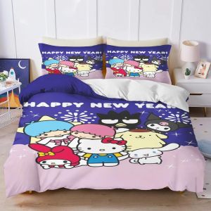 Parure De Lit 3 Pieces Sanrio Hello Kitty Kuromi, Housse De Couette, Parure De Lit Double, King Size, 3d, Pour Enfant - Neuf