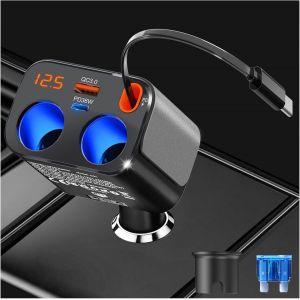 Pd 36W Chargeur De Voiture Retractable, 180W 2-Prise Adaptateur Allume-Cigare Qc 3.0 Usb C Et Pd 3.0 Cable Rapide Charge Compatible Avec Iphone,Samsung, Xiaomi, Gps, Tablette - Neuf