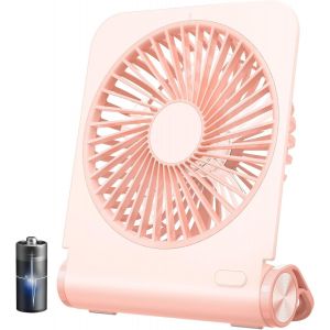 KALANKA-Mini Ventilateur de Table Rechargeable 6H Ventilateur Portable Silencieux Ventilateur de Batterie USB-C 4 Vitesses Puissant Ventilateur Voyage Pliable Détachable pour Bureau Voyage-Rose - Neuf