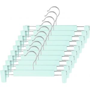 LETNERNY-Lot De 10 Cintres Pour Pantalons, Cintres Avec Clips Réglables Antidérapants Et Solides Pour Suspendre, Pantalons, Chaussettes, Jupes, Manteaux Antidérapants (Vert) - Neuf