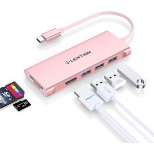 Hub USB C avec HDMI 4K, 3 x USB 3.0, Lecteur de Carte SD/TF, Adaptateur USB C Multiport Compatible Nouveau MacBook Air/Pro 2024-2016, iPad, iPhone 16/15 Plus Pro Max, etc (C34, Or Rose) - Neuf