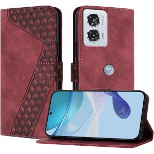 SJZG-Coque Pour Motorola Moto Edge 50 Fusion, Etui Protection Housse Premium En Cuir Pu Portefeuille Étui Téléphone [Fermoir Magnétique] [Fentes Pour Cartes] Flip Case(Rouge) - Neuf